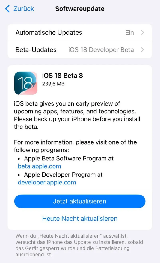 宽城苹果手机维修分享苹果 iOS / iPadOS 18 开发者预览版 Beta 8 发布 